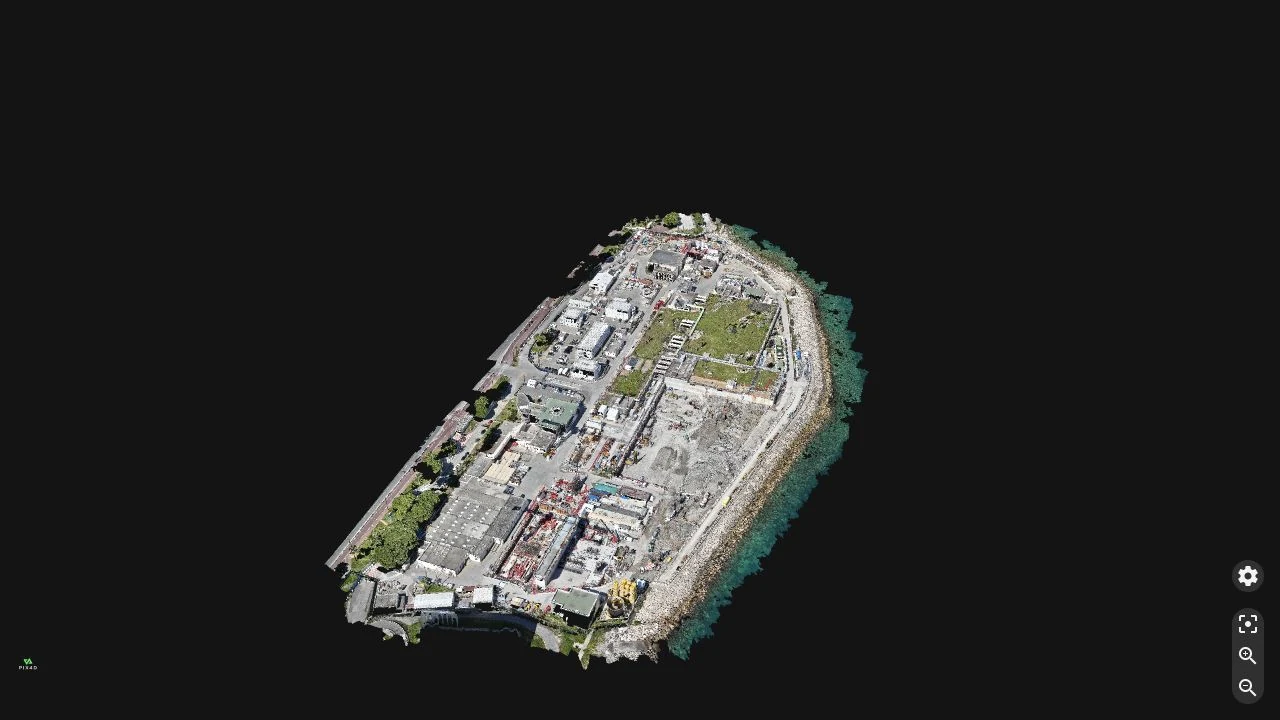 Vue du modèle 3D du chantier Haliotis 2 dans PIX4Dcloud