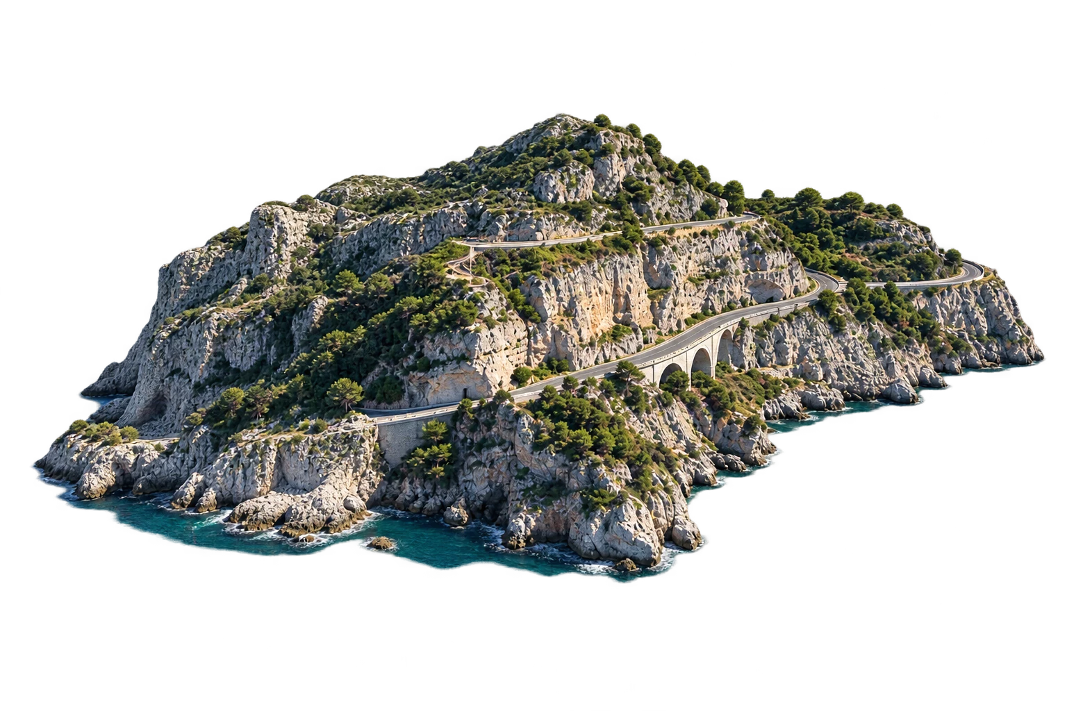 Terrain illustratif rocheux avec route et ouvrage